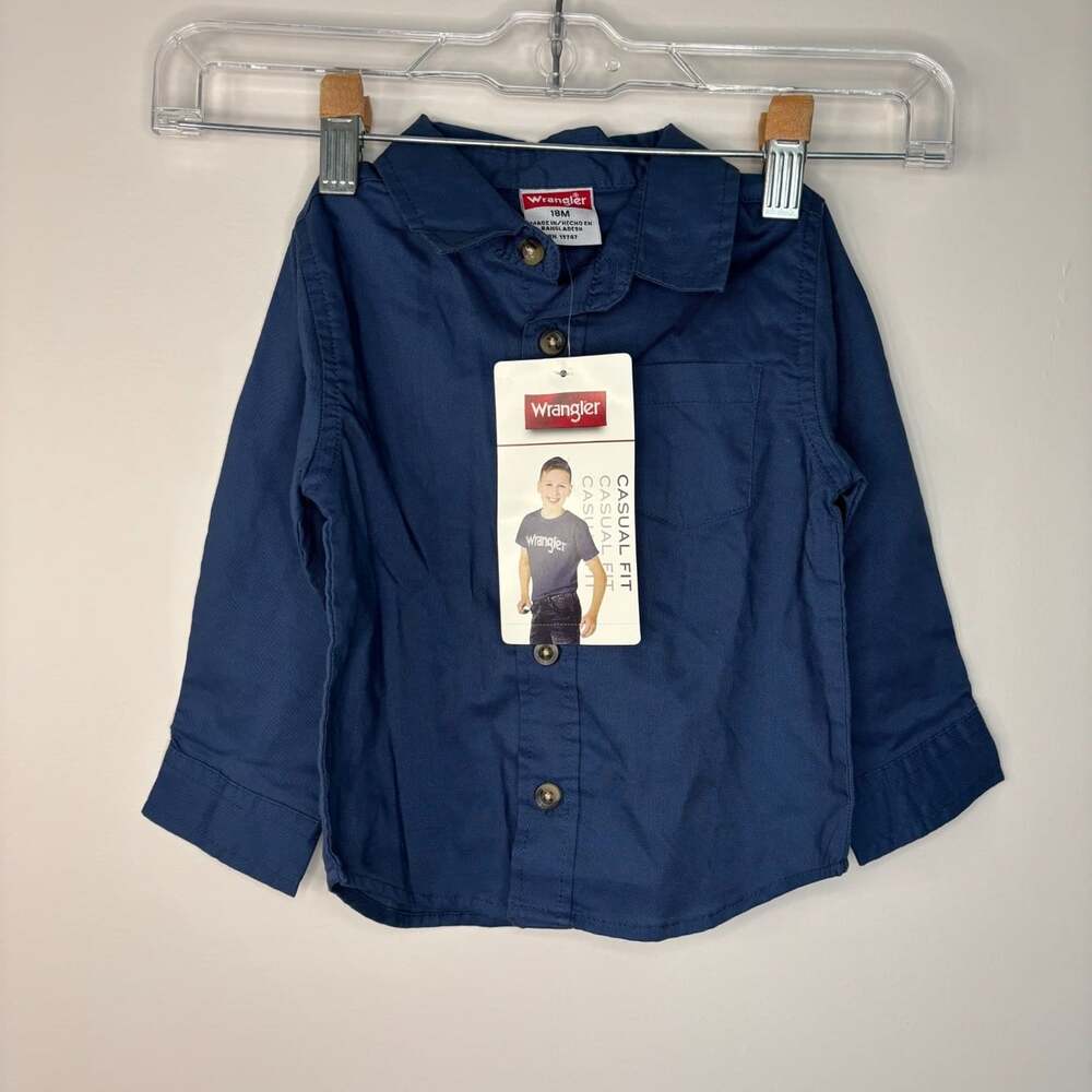 Wrangler NEW long sleeve button up shirt boys 18M blue casual fit